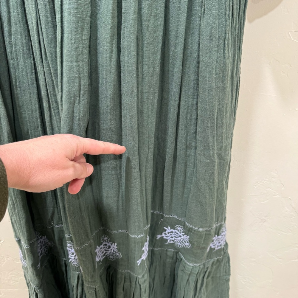 NWT Free People Lovers Lane Maxi Dress Green Blue Embroidered Ruffle Medium - Picture 12 of 13